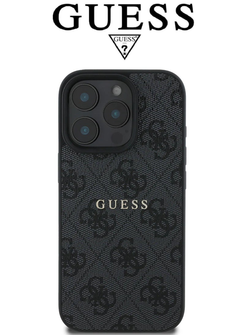 CG MOBILE IPhone 16 Pro Max cover,supports MagSafe wireless charging, with a logo and a leather French design certified in partnership with GUESS and CG MOBILE. In Black - Image 3